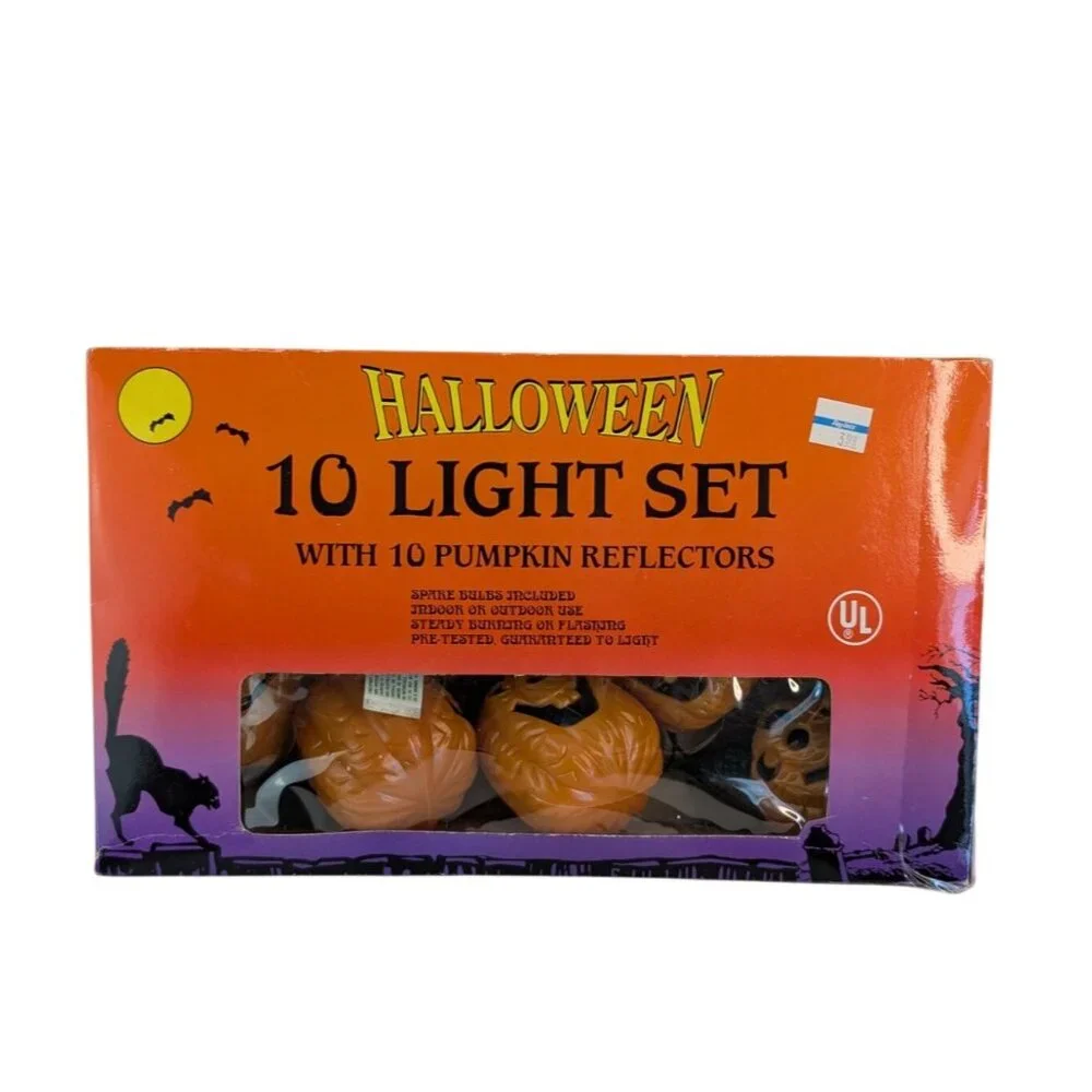 Vtg Halloween Blow‎ Mold Pumpkin Jack O Lantern Indoor Light String Tested